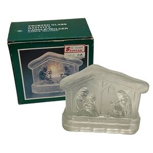 Vintage 90s Frosted Glass Nativity Candle Holder